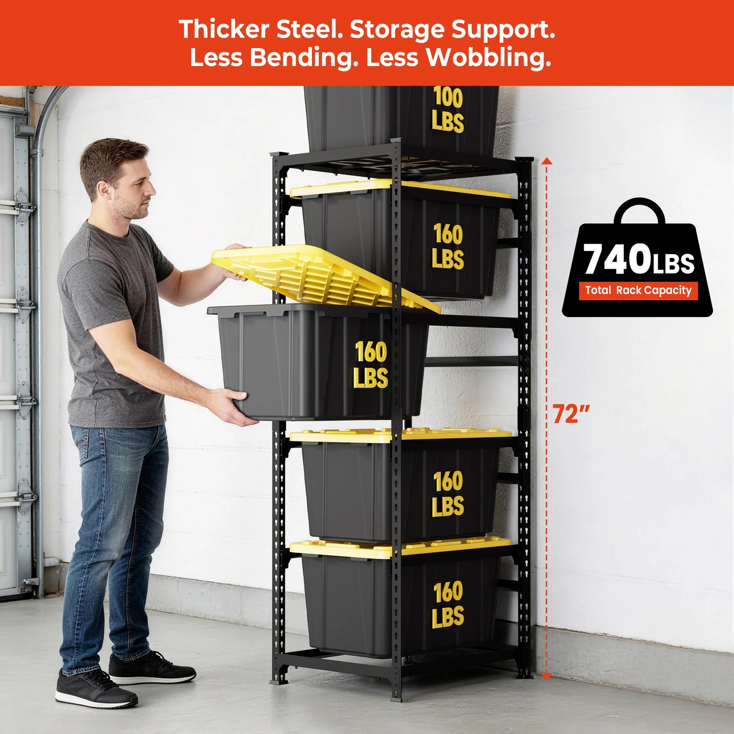Heavy duty 27 gallon tote rack with easy sliding access for convenient storage and organization