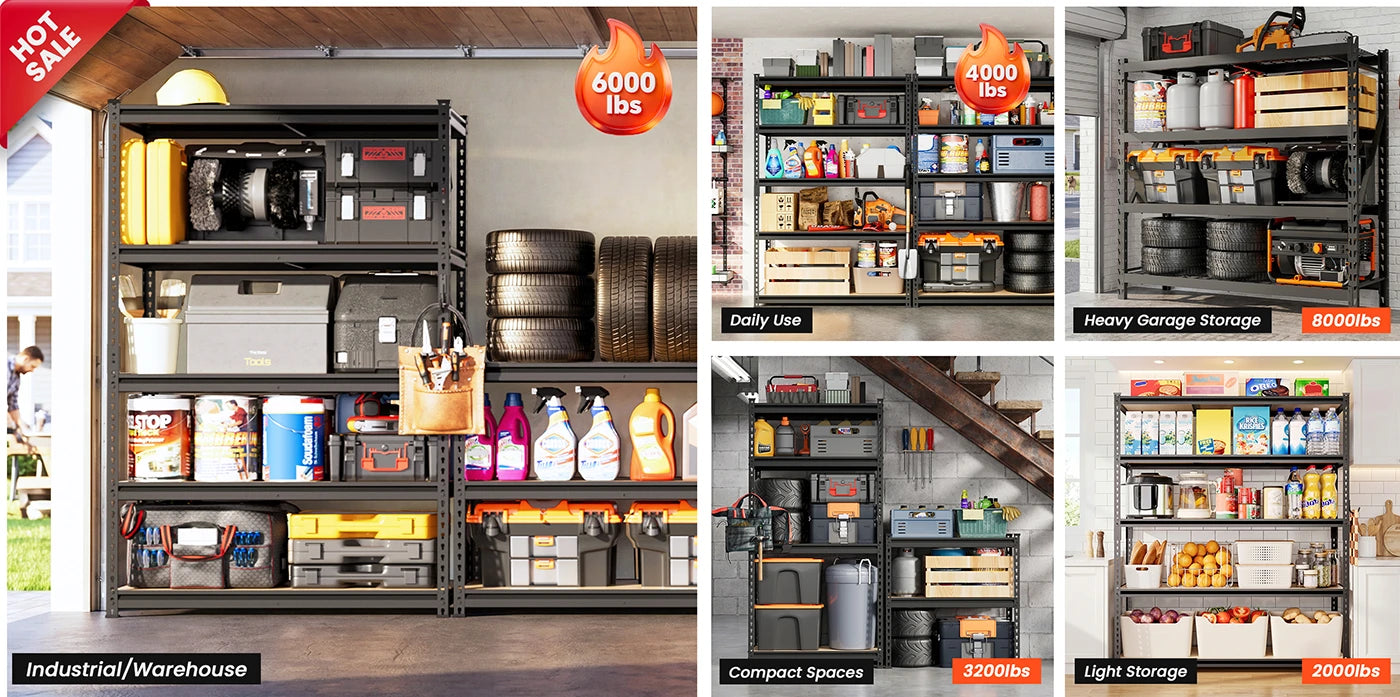 2000 4000 6000 lbs garage shelving comparison guide for heavy duty storage bins tools equipment and garage organization