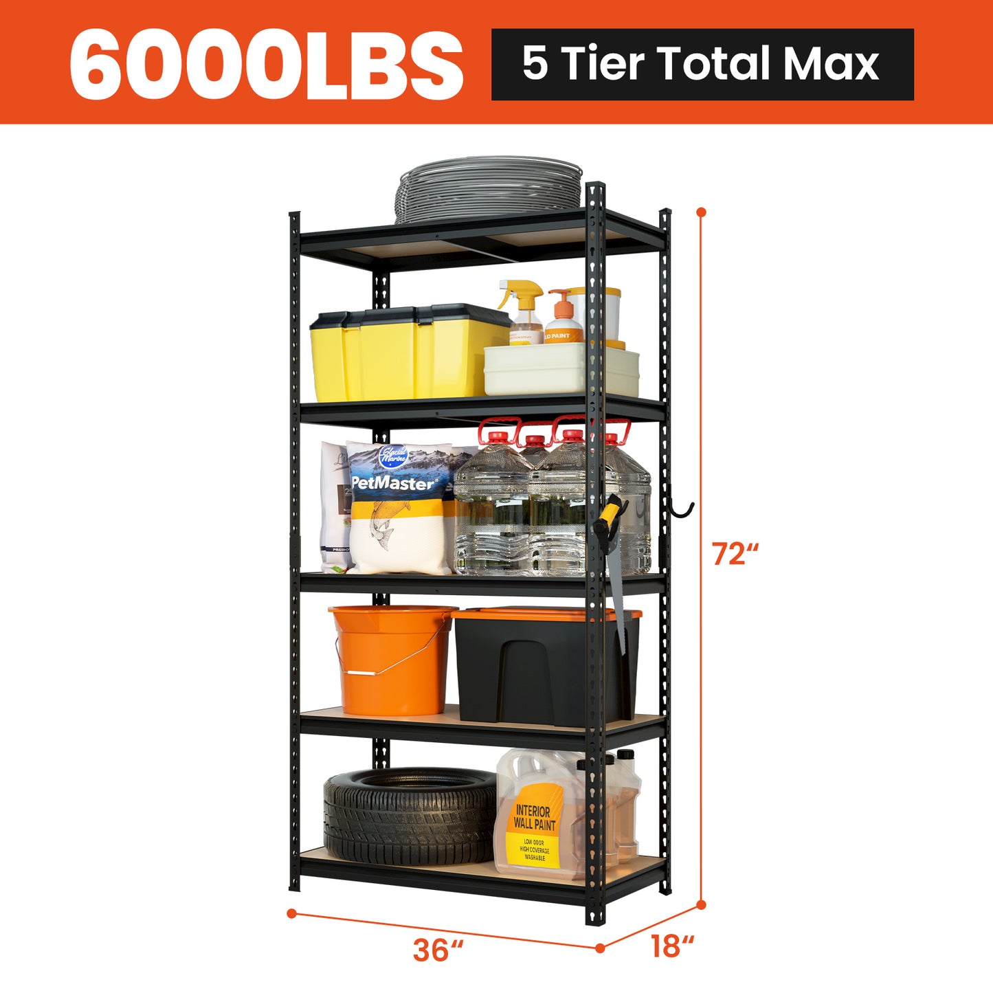 Best Width for Garage Shelves A well-organized garage shelf showing storage totes fitting perfectly on a 24-inch deep shelf