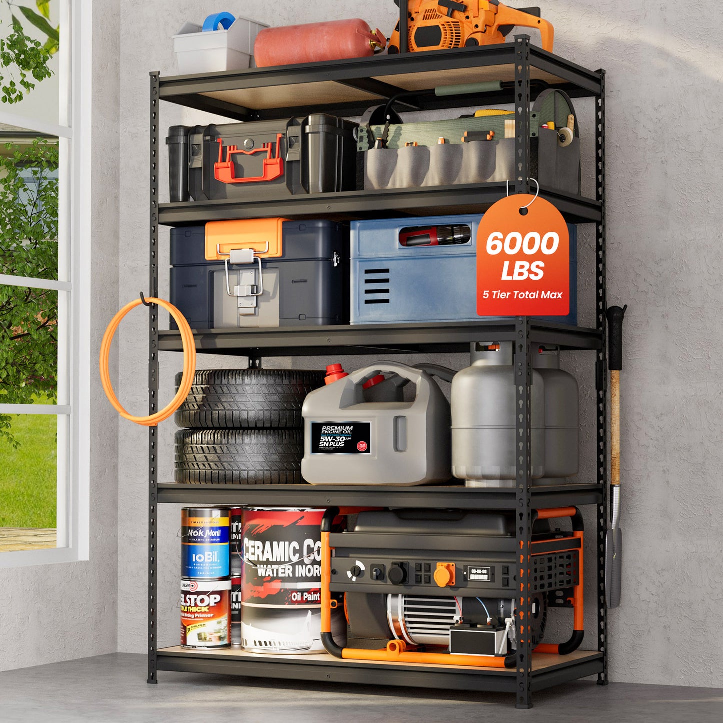 heavy duty garage shelving unit 48x24x72 inches with 6000 lbs total capacity for garage storage