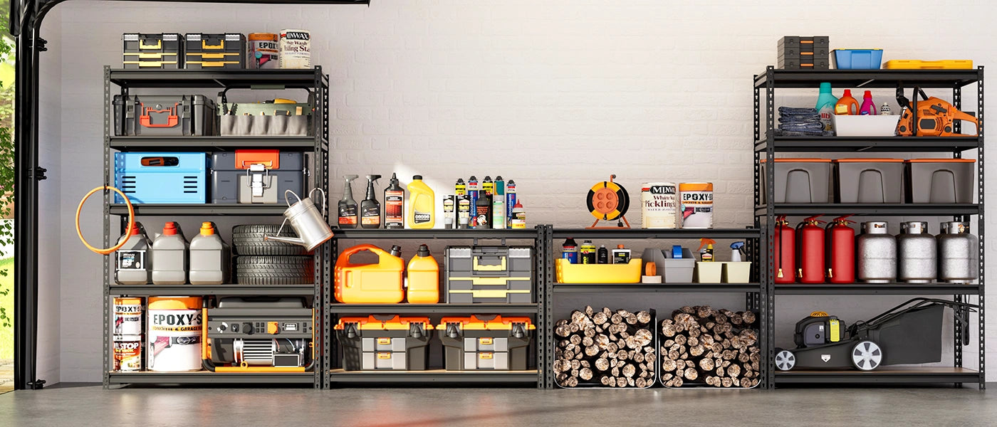 heavy duty garage shelving for storage bins tools and garage organization system