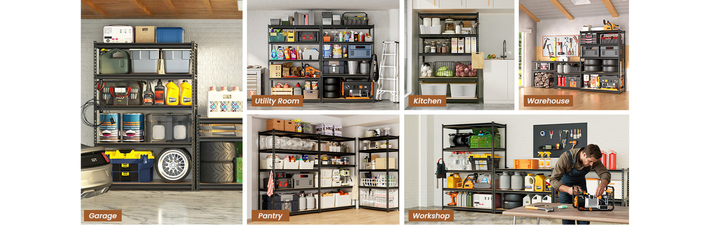 multi-purpose steel shelving system suitable for garage warehouse basement pantry and utility room organization