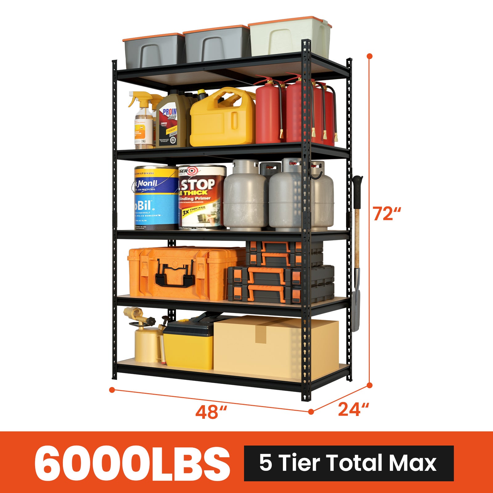 DYNALOAD 5-Tier Metal Adjustable Heavy Duty Garage Shelving 6000 LBS C ...